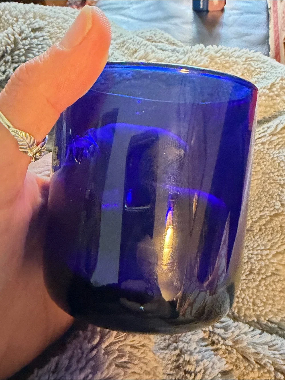 Vintage cobalt blue glass tumbler Harveys Bristol Cream hand blown